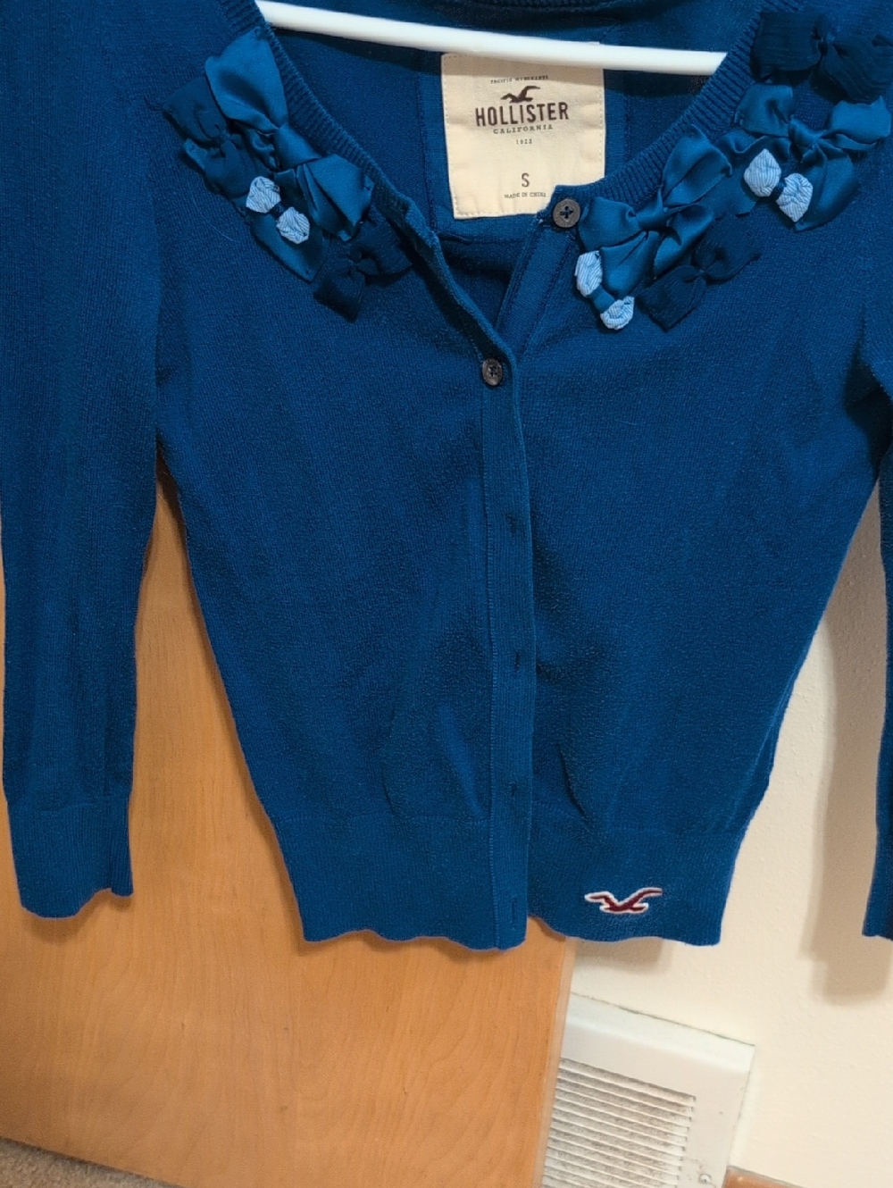 Hollister Blue Embellished Button-Front Cardigan